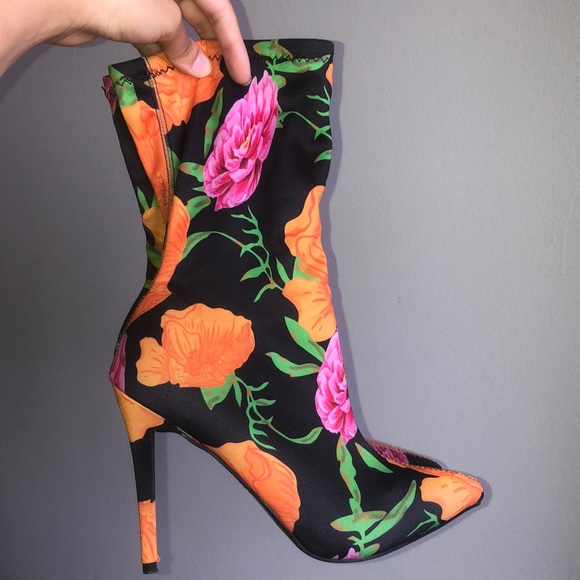 Floral Midi Heeled Boots - Picture 2 of 3